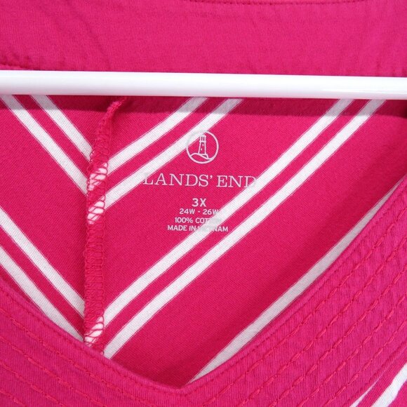 Lands End Shirt Womens Size 3X Pink White Striped V Neck Short Sleeve Tee - Picture 4 of 8